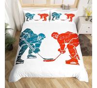 Ice Hockey Single Duvet Cover Sets Hockey Bedding Single Bed Set 3D Print Ultra Soft Microfiber Quilt Cover 155 x 220 with Zipper Closure and 2 Pillowcases K-2139