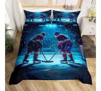 Ice Hockey Single Duvet Cover Sets Ice Sports Bedding Single Bed Set 3D Print Ultra Soft Microfiber Quilt Cover 135 x 200 with Zipper Closure and 2 Pillowcases E-1066