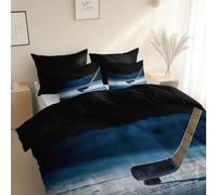Ice Hockey Stick Snow Sky Duvet Cover Sets, Single 135 x 200 cm - 3 Pcs Bedding Set Charcoal Black Bedding Set, Soft Comfy Breathable Quilt Cover, Hypoallergenic