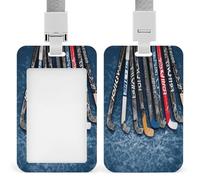 Ice Hockey Sticks ID Badge Holder Waterproof Card Protector Push-Pull Slot Work ID Card Holder with Lanyard Personalized Detachable Card Holders for Office Corporate Use