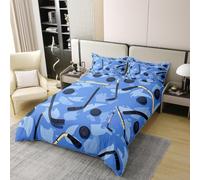 Ice Hockey Super King Size Duvet Cover Set Cartoon Hockey Stick Bedding 3D Soft Comfort Microfiber Quilt Cover 220x260 cm with Zipper Closure and 2 Pillowcases for Kids Teenager Adults U.839
