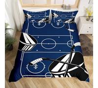 Ice Hockey Super King Size Duvet Cover Sets Blue Bedding Soft Microfiber Duvet Cover Super King 260x220 cm 3D Quilt Cover with Zipper Closure and 2 Pillowcases b.3137