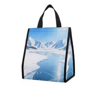 Ice Lake and Snow Mountain Insulated Lunch Bag Box, 12L Capacity with Dual Side Pockets, Foldable Cooler Tote, Leakproof Lunch Cooler Bag, Reusable Picnic Tote Bags for Work Travel Office Beach