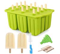 Ice Lolly Mould 12 Pieces Food Grade Silicone Popsicle Mold Easy to Remove Ice Pop Moulds - Reusable Ice Cream Mould BPA Free Ice Lolly Maker with 50PCS Popsicle Sticks Cleaning Brush and Funnel