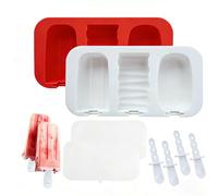 Ice Lolly Mould 2 Packs Silicone Popsicle Molds BPA Free Reusable Easy Release Stackable Ice Lolly Maker with Reusable Sticks and Covers for Homemade Ice Cream Mould Cakesicle (Red and White)