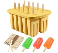 Ice Lolly Moulds,10 Cavity Popsicle Mould with 50pcs Wooden Sticks, Silicone Ice Pop Molds BPA Free Ice Cream Moulds＆Kids Summer DIY Home Kitchen Tool (Yellow)