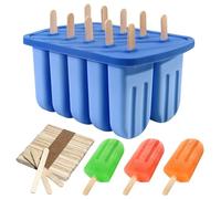 Ice Lolly Moulds,10 Cavity Popsicle Mould with 50pcs Wooden Sticks, Silicone Ice Pop Molds BPA Free Ice Cream Moulds＆Kids Summer DIY Home Kitchen Tools (Blue)