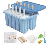 Ice Lolly Moulds 10 Pcs Silicone Popsicle Mold BPA Free Ice Cream Mould | Easy Release Lolly Mould,Large Ice Pop Maker with Dual Sticks: Lids and Wooden for Parties,Plastic Reusable for Home