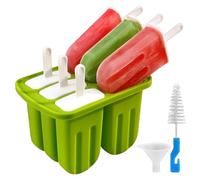 Ice Lolly Moulds,6 Cavity Popsicle Mould with Sticks, Silicone Ice Pop Molds BPA Free Ice Cream Moulds with Cleaning Brush Folding Funnel for Kids Summer DIY Home Kitchen Tools (Green)