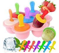 Ice Lolly Moulds, 7 Cavities Silicone Ice Lolly Moulds with Plastic Sticks, Reusable Popsicle Moulds and Storage Container for Homemade Food, Kids Ice Cream DIY Ice Pop Molds BPA Free (Pink)
