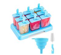 Ice Lolly Moulds 9 Popsicle Molds Reusable Food Grade BPA-Free Ice Pop Moulds, DIY Ideas Ice Lolly Moulds Comes with a Cleaning Brush and Silicone Folding Funnel (Blue)