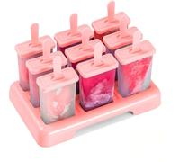 Ice Lolly Moulds 9 Popsicle Molds Reusable Food Grade BPA-Free Ice Pop Moulds, DIY Ideas Ice Lolly Moulds Comes with a Cleaning Brush and Silicone Folding Funnel (Pink)
