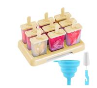 Ice Lolly Moulds 9 Popsicle Molds Reusable Food Grade BPA-Free Ice Pop Moulds, DIY Ideas Ice Lolly Moulds Comes with a Cleaning Brush and Silicone Folding Funnel (Light Yellow)