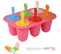 Ice Lolly Moulds Mini Silicone Popsicle Mold,Easy to Remove Ice Pop Moulds-Reusable Ice Pop Maker -6 Cavity Ice Pop Mould with Cleaning Brush for Portion Control & Tiny Hands (Red)