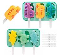 Ice Lolly Moulds Silicone Ice Cream Mold Set of 14 Reusable Cartoon Ice Cream Mold with Lid Homemade Ice Cream Box Dinosaur and Vehicle Mold with 12 Sticks