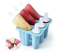 Ice Lolly Moulds Silicone Popsicle Molds - 6 Cavity Ice Cream Mould with Sticks, 2 Shapes Reusable Ice Pop Moulds BPA Free Ice Lolly Maker for Children Adults DIY Ice Popsicle Mold (Blue)