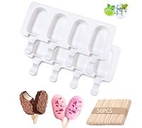 Ice Lolly Moulds with Sticks,Ice Popsicle Moulds Silicone,2pcs Cakesicle Moulds+50 Lollipop Sticks,Food Grade Bpa Free Ice Cream Moulds Silicone for Kids Adults Dessert Chocolate DIY