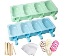 Ice Lolly Moulds with Sticks, Non-Stick Ice Popsicle Moulds with Lid Reusable Silicone Ice Pop Cream Maker Cakesicle Moulds with 50 Sticks & 50 Bags for DIY Ice Cream