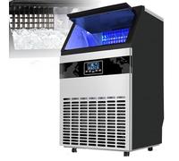 Ice Maker Machine, Commercial Freestanding Stainless Steel, 220Lbs/Day Production, 33Lbs Storage Capacity, Includes Scoop, 2 Way Water Inlet