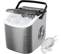 Ice Maker Machine | Countertop Ice Machine with Portable Handle | 9 Cubes Ready in 6 Mins | 12 kg in 24 Hrs | Self-Cleaning | Ice Scoop and Basket |for Home/Kitchen/Office/Bar (STAINLESS STEEL)