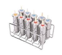 Ice Maker Mold Set, 10 Pcs Mini Cake Lolly Mould 304 Stainless Steel Popsicle Mold Maker Round Head Reusable Ice Cream Mould with 50 Sticks for Yogurt Milk Jelly