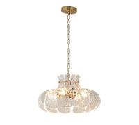 Ice-Melting Glass Pendant Light Gold Antique Brass Brush Paint Finish Finishing for Bedroom, Kitchen Island, 4-Light Pendant Light