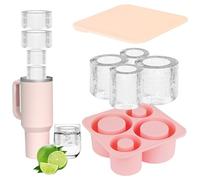 Ice Mold for Stanley Cup, Silicone Ice Moulds, Ice Cube Tray with Lid for Stanley Cup 20-40oz, Large Ice Trays for Freezer, 4 Compartments Ice Cube Moulds for Cocktails/Whisky/Drinks/Coffee(Pink)