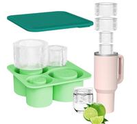 Ice Mold for Stanley Cup, Silicone Ice Moulds, Ice Cube Tray with Lid for Stanley Cup 20-40oz, Large Ice Trays for Freezer, 4 Compartments Ice Cube Moulds for Cocktails/Whisky/Drinks/Coffee(Green)