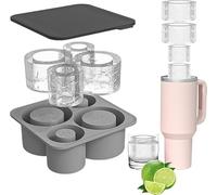 Ice Mold for Stanley Cup, Silicone Ice Moulds, Ice Cube Tray with Lid for Stanley Cup 20-40oz, Large Ice Trays for Freezer, 4 Compartments Ice Cube Moulds for Cocktails/Whisky/Drinks/Coffee（Grey）