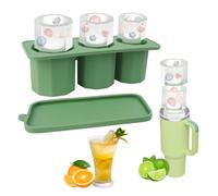 Ice Mold Tray for Stanley Cups for 30-40 Oz, Stanley Cup Ice Cube Mold, Silicone Ice Cube Tray with Lid Making 3 Hollow Ice Molds, for Chilling Whiskey Cocktail Drink Coffee (Green, 40 oz)