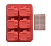 Ice Mould, Silicone Maker, TV Shaped 6 Cavity with Lid for Creative Drink Prep, Reusable Accessory for Wine, Whiskey, Juice, and Cocktails, Home, Restaurant, Baking 6.3 x 4.33 x 0.79 inches