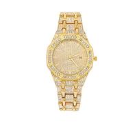 Ice Out Watch Bracelet Women's Men's Watch Big Gold Cuban Chain Set Rhinestone Gold Watch Men's Miami