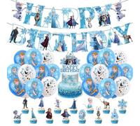 Ice Princess Birthday Decoration Set Girls 35 Pieces, Winter Princess Party Decoration with Balloons, Happy Birthday Banner, Cupcake Topper & Ribbon, Blue Decoration for Children's Birthday 4 Years