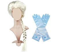 Ice Princess Dress Up Accessories Set 3pcs,White Blonde Long Braid Cosplay Wig,Princess Costumes Children's Long Gloves,Fairy Fancy Dress Costume Party Decorations For Kids