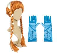 Ice Princess Dress Up Accessories Set 3pcs,Wig Brown Hair Princess Costume Wigs Set With Children's Long Gloves Fairy Fancy Dress Costume Party Decorations For Kids