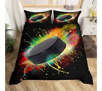 Ice Puck Sports Bedding Set for Girls Boys Kids Ice Hockey Sports Game Comforter Cover Set Sports Playerative Duvet Cover Hockey Sports Quilt Cover Single Size 2Pcs