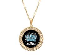 Ice Queen Pendant Necklace Round Diamond Necklace Golden-Color Jewelry Charms for Women