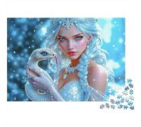 Ice Queen with Snake 1000 Pieces Jigsaw Puzzle for Adults Ice Fantasy Lady Holding Magical White Serpent Premium Sturdy Vibrant Challenging Hard Stress Relief 52x38cm/1000pcs