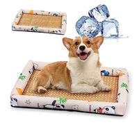 Ice Rattan Cooling Bed for Cats Dogs, Pet Ice Pad Mat Pet Cooling Mat, Summer Cooling Pet Mat Ice Pad Sleeping Mats, Cool Pad Cushion Dog Cat Puppy Blanket Pet Self Cooling Pad (40*30CM, A_Beige)