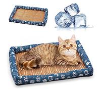 Ice Rattan Cooling Bed for Cats Dogs, Pet Ice Pad Mat Pet Cooling Mat, Summer Cooling Pet Mat Ice Pad Sleeping Mats, Cool Pad Cushion Dog Cat Puppy Blanket Pet Self Cooling Pad (40*30CM, A_Blue)