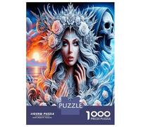 Ice Rose Lady Skull 1000 Piece Jigsaw Puzzle Bundle Frosty Gothic Grace Jigsaw Puzzle Extra-Thick Cardboard Collector Mind Relaxation Travel Office Break Holiday 38x26cm/1000pcs