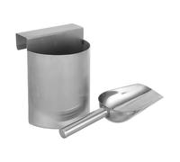 Ice Scoop Holder Bucket with Wall Mount Hook for Freezer Storage | Stainless Steel, Box Design, Fridge Shelf Use, Silver Finish, Keeps Scooper Separated and Visible