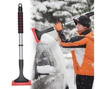 Ice Scraper for Car Windscreen, 60cm Telescopic Long Handle Snow Scraper with Foam Handle, Windscreen Snow Remover Tool No Scratches Ice Snows Frost Removal for Car (Red-Telescopic)