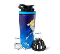 Ice Shaker Dragon Ball Z Stainless Steel Shaker Bottle | 26oz , Vegeta | Cold for 30+ Hours | Insulated Cup with Twist-on Agitator | Odor-Free Bottle for Protein Shakes, Water, Smoothies, Cocktails