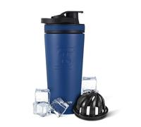 Ice Shaker Insulated Stainless Steel Shaker Bottle | 26oz, Navy | Cold for 30+ Hours | Insulated Cup with Twist-on Agitator | Odor-Free Shaker Cup for Protein Shakes, Water, Smoothies, Cocktails