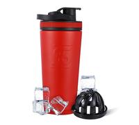 Ice Shaker Insulated Stainless Steel Shaker Bottle | 26oz, Red/Black | Cold for 30+ Hours | Insulated Cup with Twist-on Agitator | Odor-Free Bottle for Protein Shakes, Water, Smoothies, Cocktails