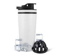Ice Shaker Insulated Stainless Steel Shaker Bottle | 26oz, White | Cold for 30+ Hours | Insulated Cup with Twist-on Agitator | Odor-Free Bottle for Protein Shakes, Water, Smoothies, Cocktails