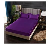 Ice Silk Bed Sheet Satin Sheets Fitted Sheet Solid Color Rayon Mattress Cover Elastic Band Bed Sheet King 200x200 200x220 No Pillowcase Beddings(Zi luo lan,120x200x25cm)