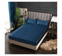 Ice Silk Bed Sheet Satin Sheets Fitted Sheet Solid Color Rayon Mattress Cover Elastic Band Bed Sheet King 200x200 200x220 No Pillowcase Beddings(Ba li lan,180x220x25cm)