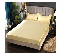 Ice Silk Bed Sheet Satin Sheets Fitted Sheet Solid Color Rayon Mattress Cover Elastic Band Bed Sheet King 200x200 200x220 No Pillowcase Beddings(Tuo se,180x220x25cm)